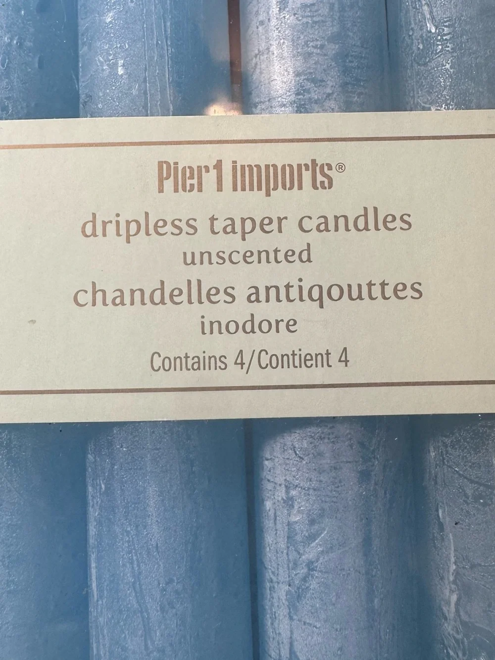 Pier 1 Imports Blue Dripless Unscented Taper Candles 4 Pack
